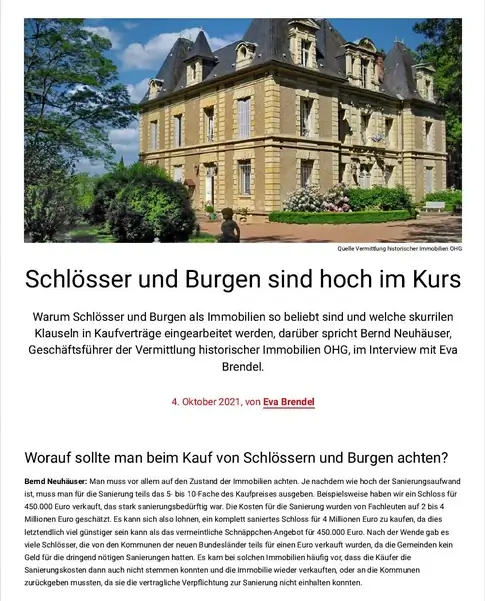Schlösser und Burgen sind hoch im Kurs