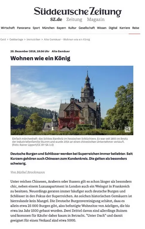 Süddeutsche Zeitung: Alte Gemäuer – Wohnen wie ein König