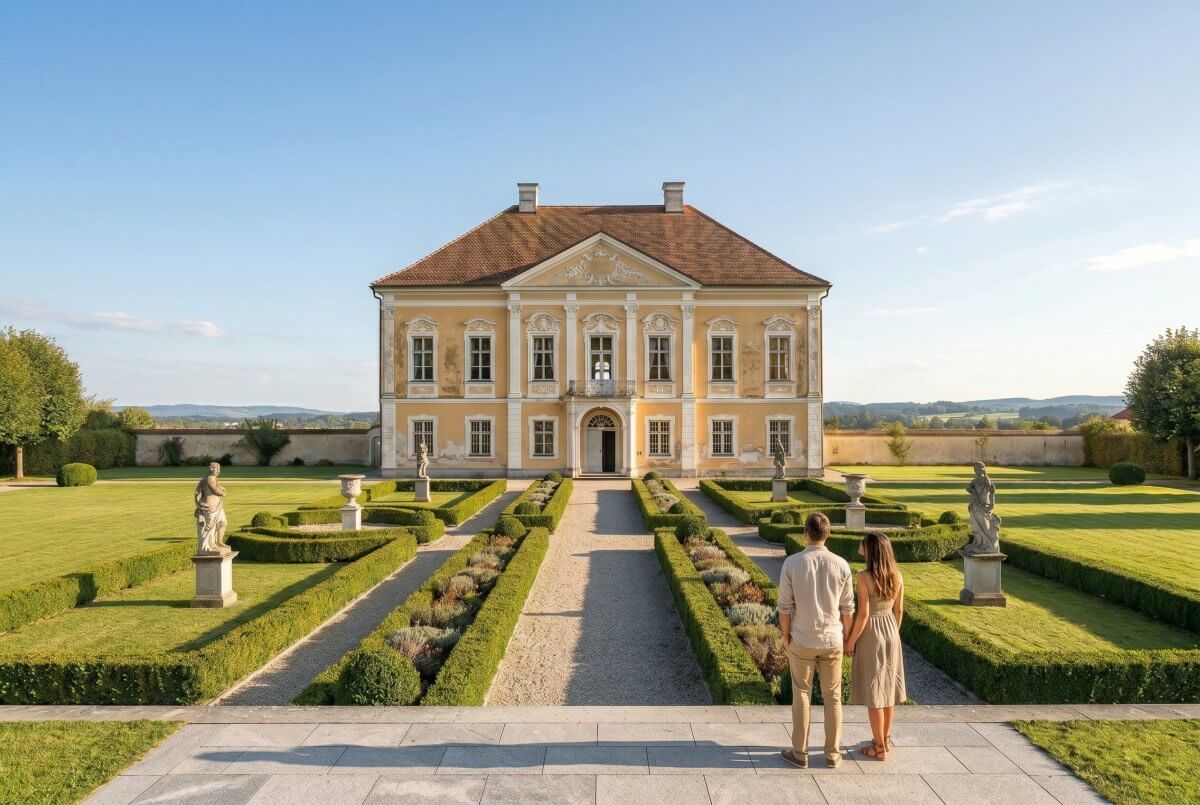 Burg oder Schloss kaufen: Herrschaftliches Schloss mit Gartenanlage als Symbolbild
