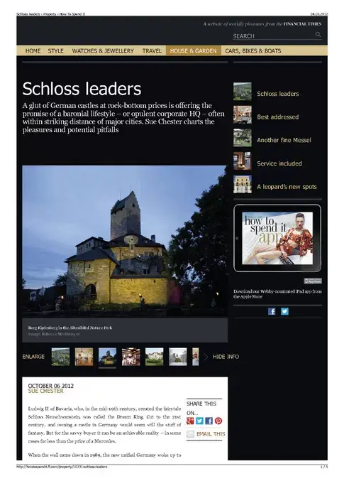 Financial Times - Schlösser als Geldanlage